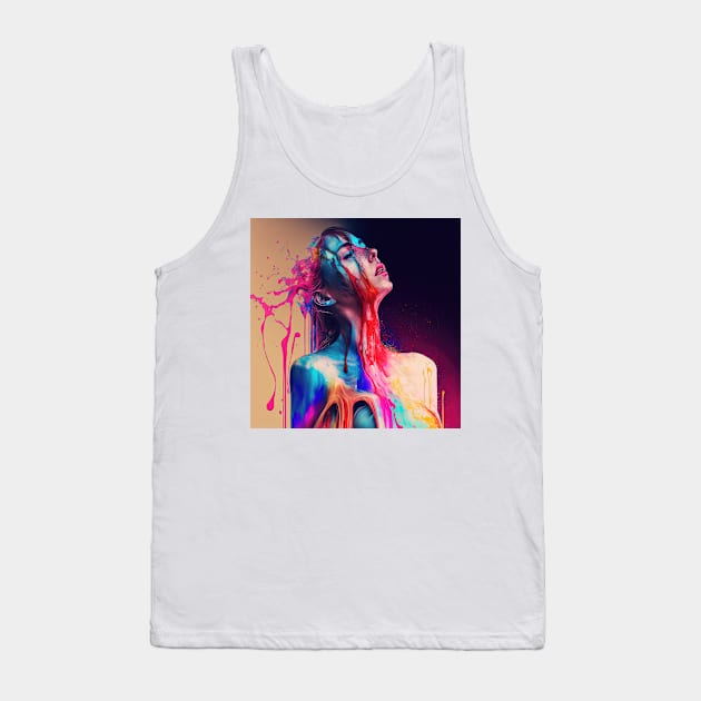 Taking in a Moment - Emotionally Fluid Collection - Psychedelic Paint Drip Portraits Tank Top by JensenArtCo